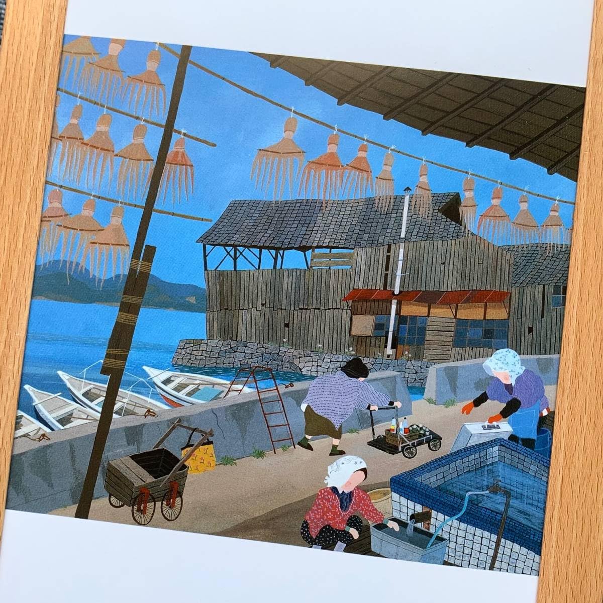 Amazon.co.jp: □原田泰治『干しだこ 広島県瀬戸田町』B5サイズ 額入り